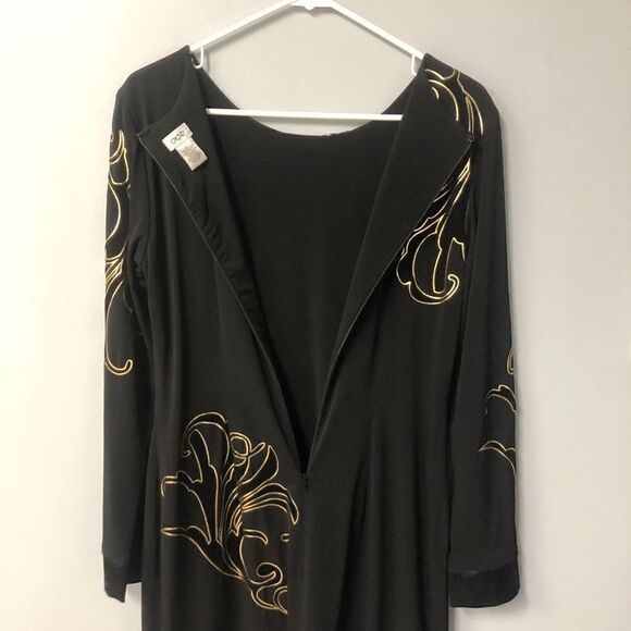 cache womens black gold velvet contrast printed sheath dress size 12 long sleeve - Picture 9 of 13